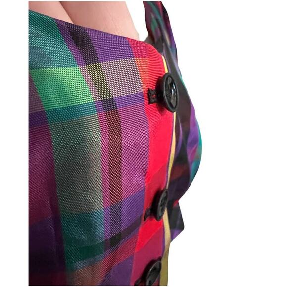 Vintage R & K Originals Union Tag Taffeta Plaid Dress Size 12 Purple Red Holiday - Picture 9 of 15